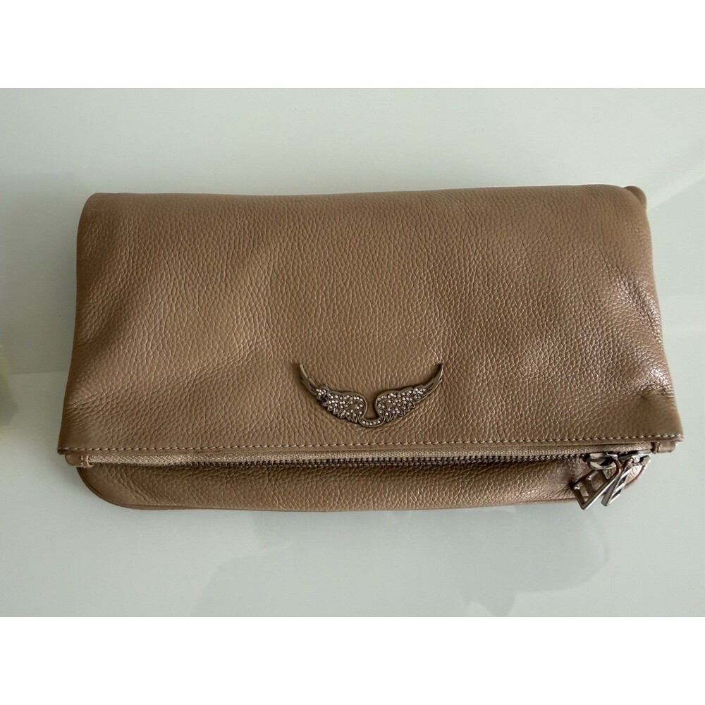 Zadig & Voltaire Rock Nano Foldover Clutch Beige Pebbled Leather